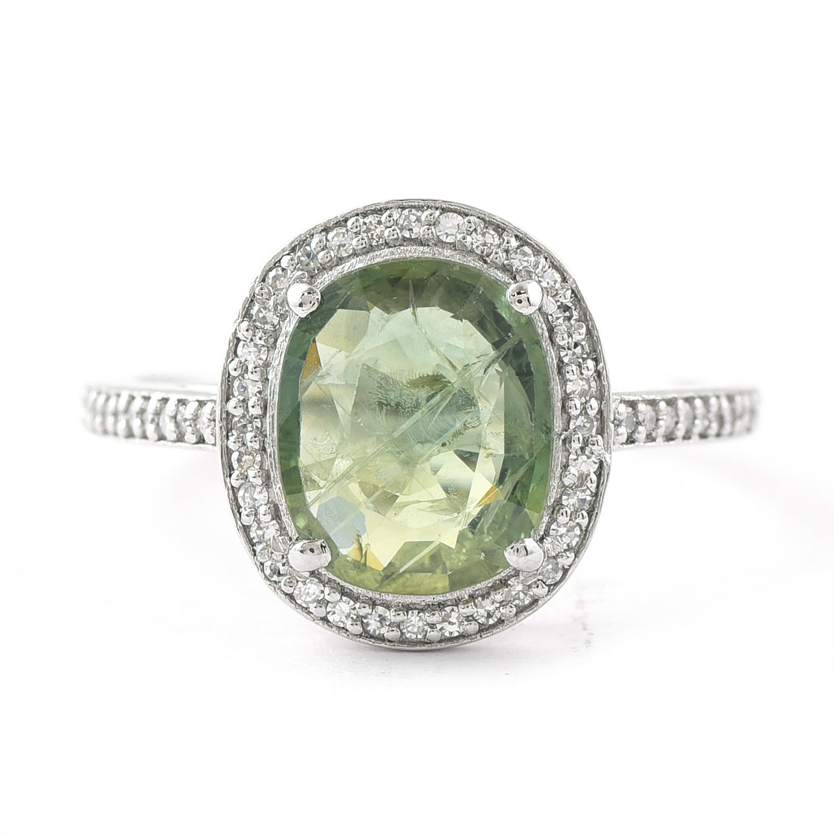 2.66 Ct Cushion Mixed Cut Natural Green Sapphire 950 Platinum Ring