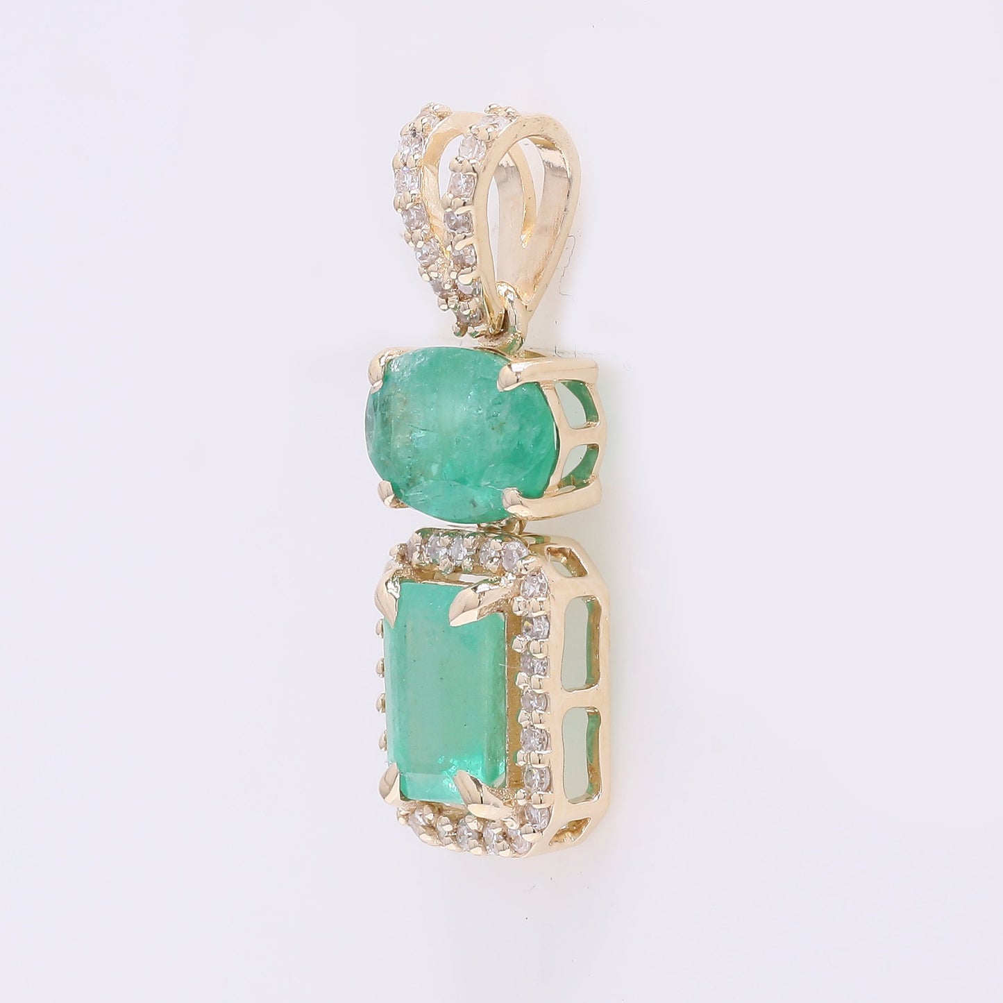 1.30 Ct Oval Mixed Cut Natural Emerald 14K Gold Pendant