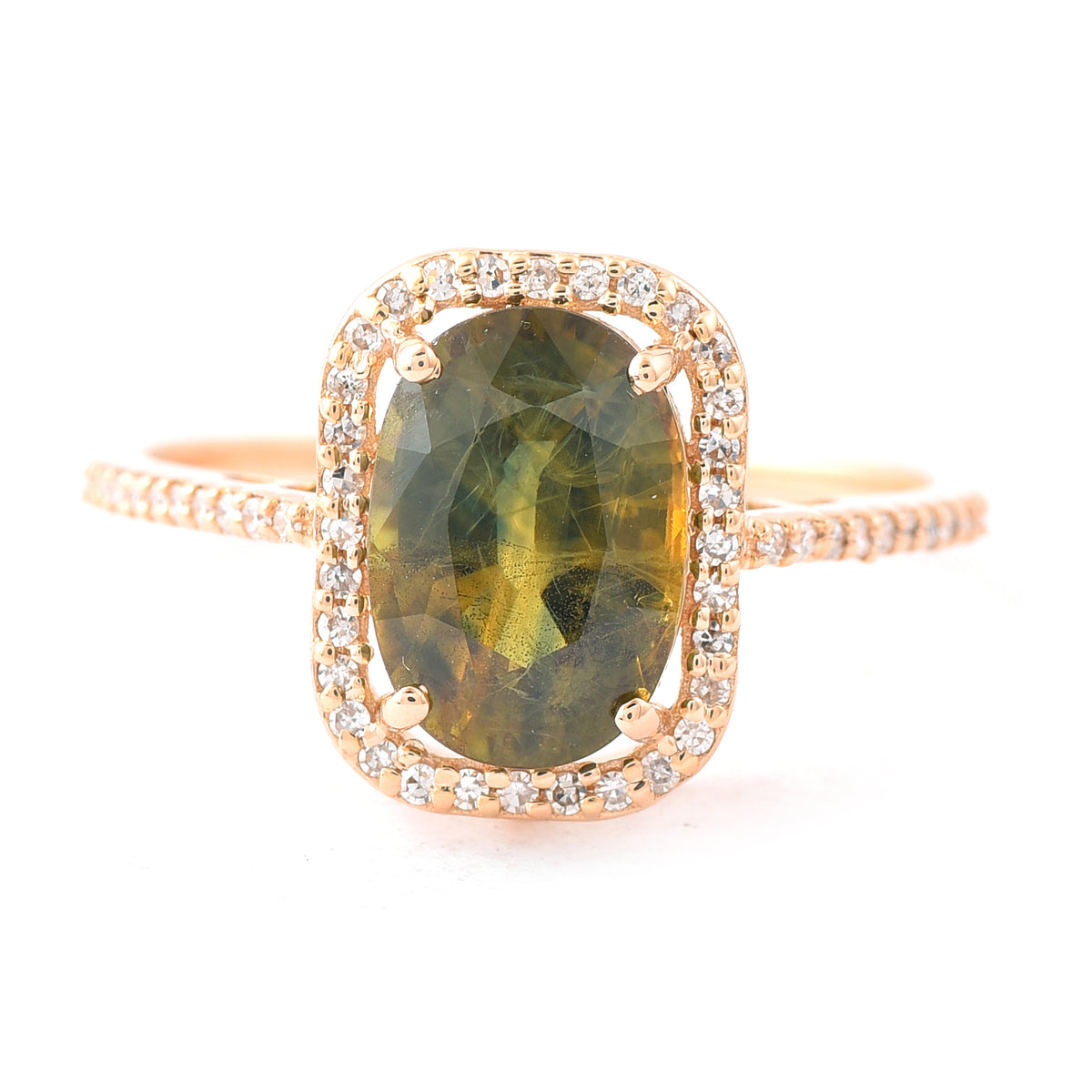 3.12 Ct Oval Mixed Cut Natural Bi-Coloured Sapphire 14K Gold Ring