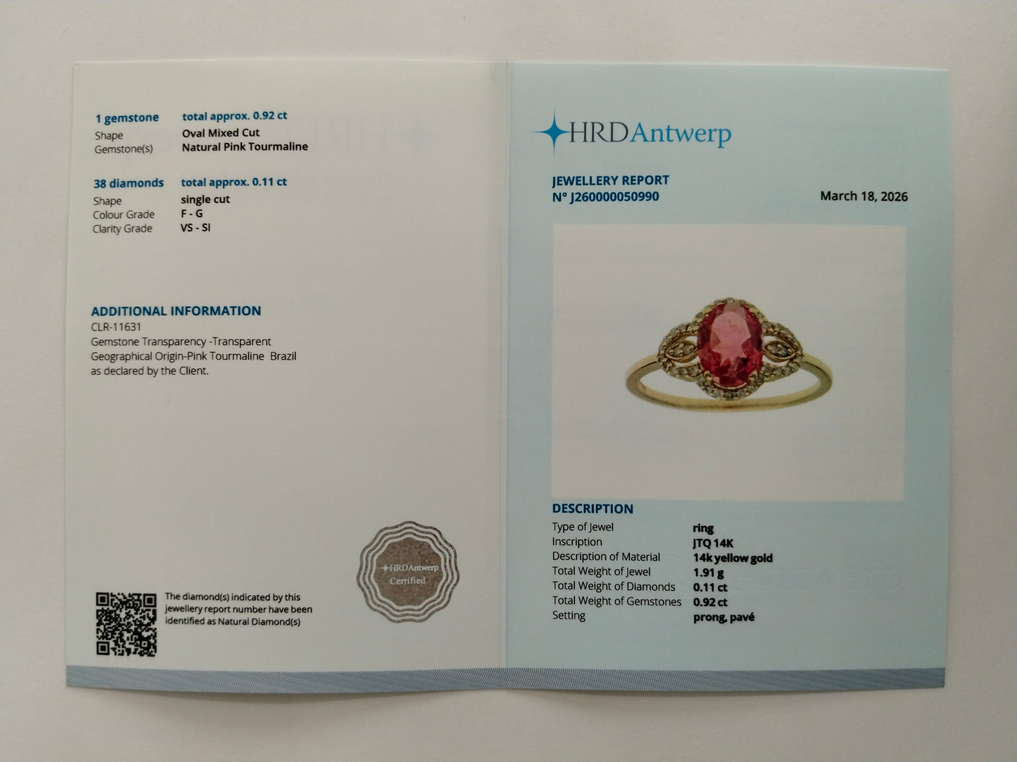 1.03 Ct Oval Mixed Cut Natural Pink Tourmaline 14K Gold Ring