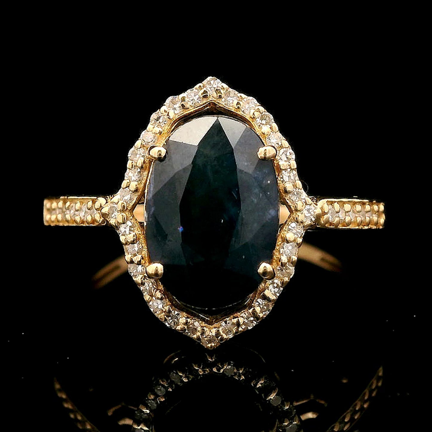 2.55 Ct Oval Mixed Cut Natural Sapphire 14K Gold Ring
