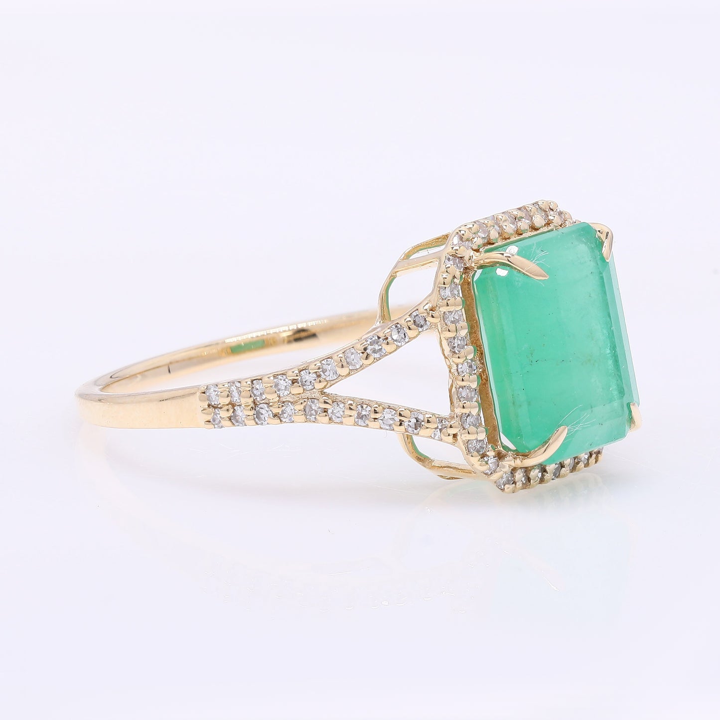 3.07 Ct Octagon Step Cut Natural Emerald 14K Gold Ring