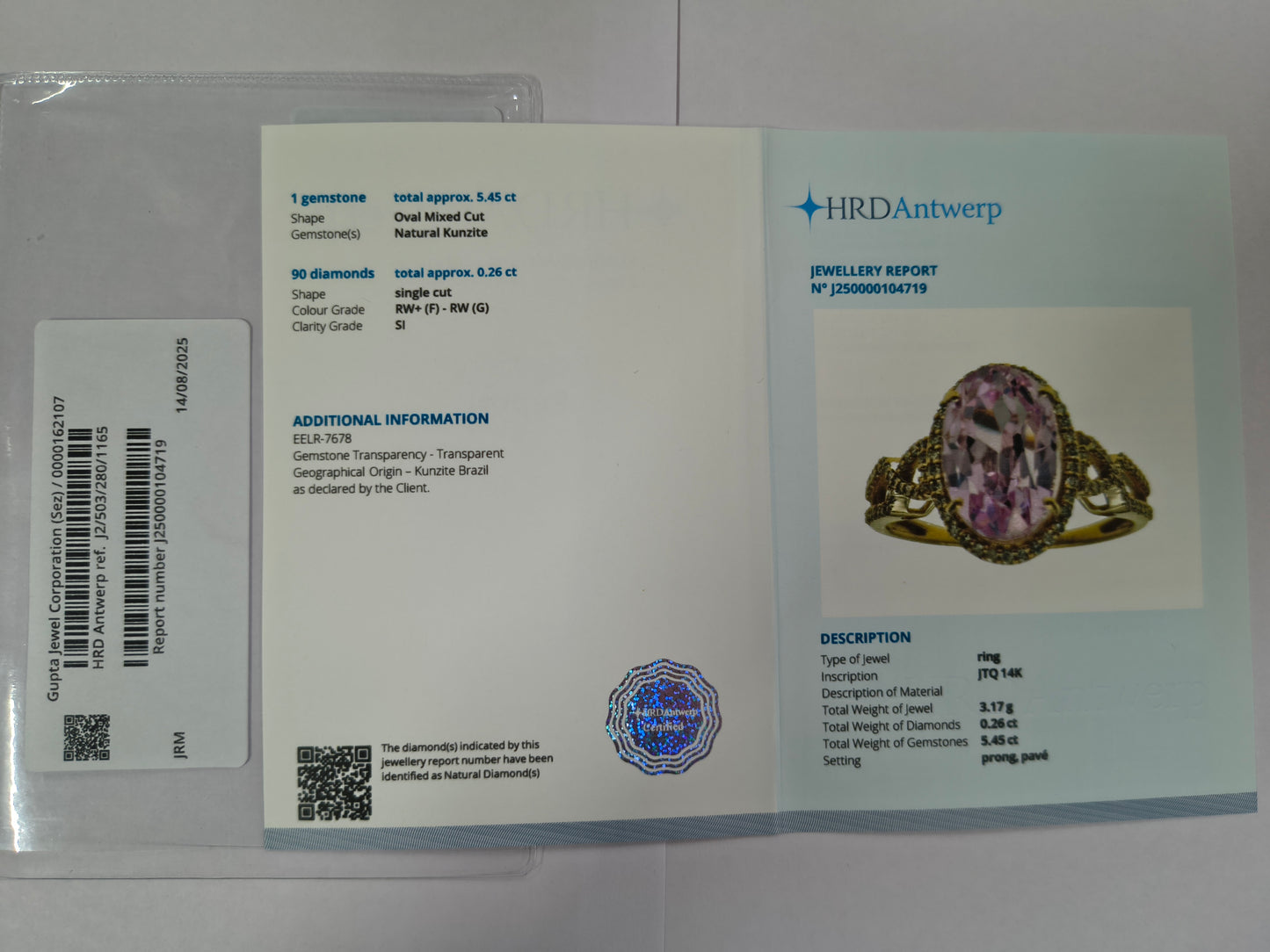5.71 Ct Oval Mixed Cut Natural Kunzite 14K Gold Ring