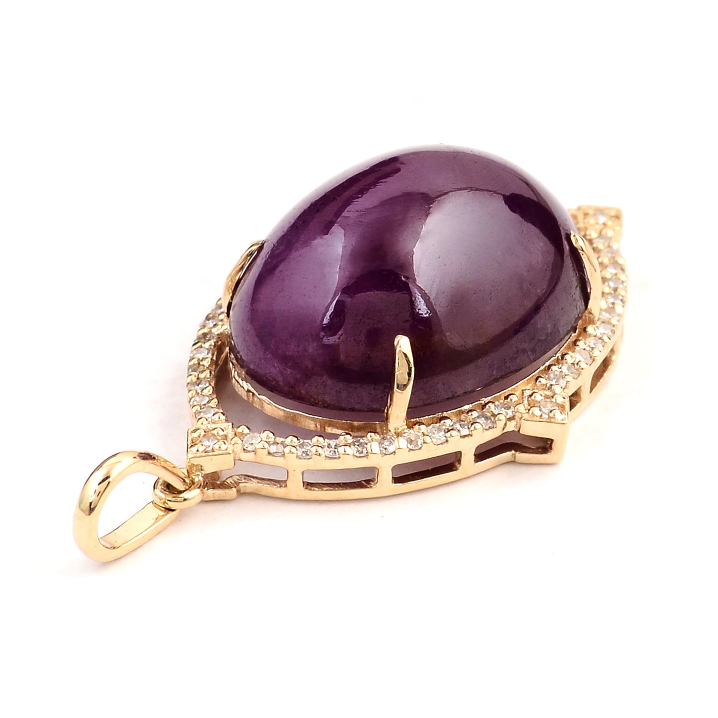 13.15 Ct Oval Cabochon Natural Corundum Ruby 14K Gold Pendant