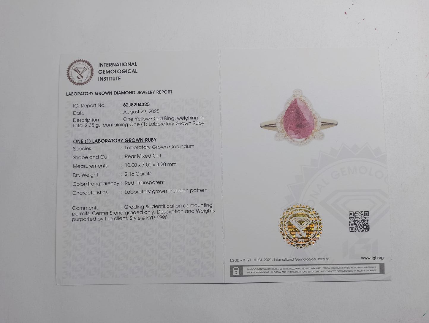 2.28 Ct Pear Mixed Cut Lab Grown Ruby 14K Gold Ring