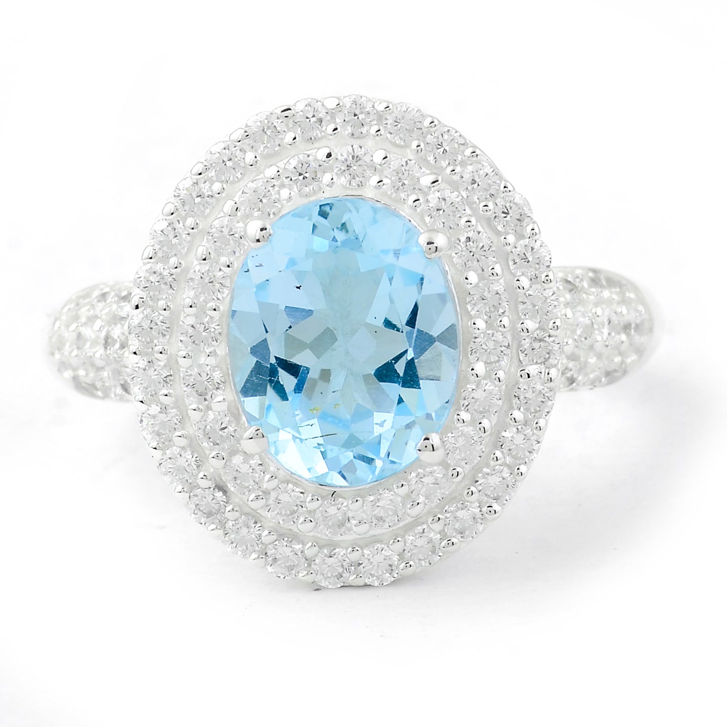 5.30 Ct Oval Blue Topaz, Cubic Zirconia 925 Sterling Silver Ring