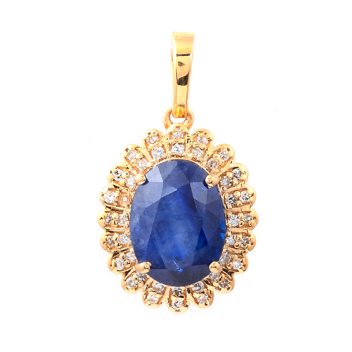 3.33 Ct Oval Mixed Cut Natural Sapphire 14K Gold Pendant