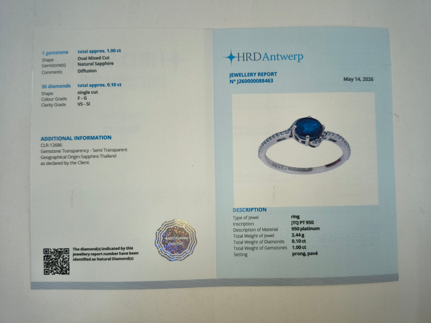 2.22 Ct Oval Mixed Cut Natural Sapphire 950 Platinum Ring