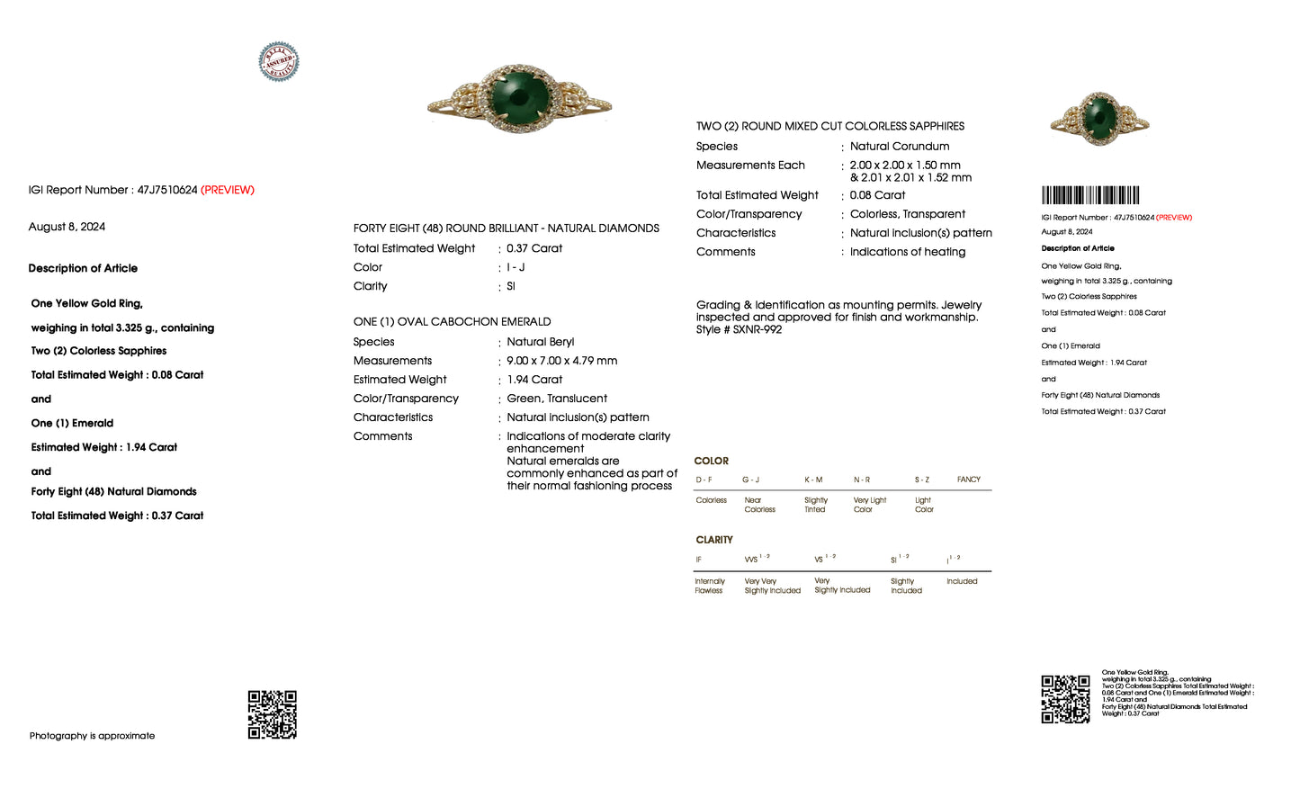 2.39 Ct Oval Natural Beryl Emerald 14K Gold Cocktail Ring