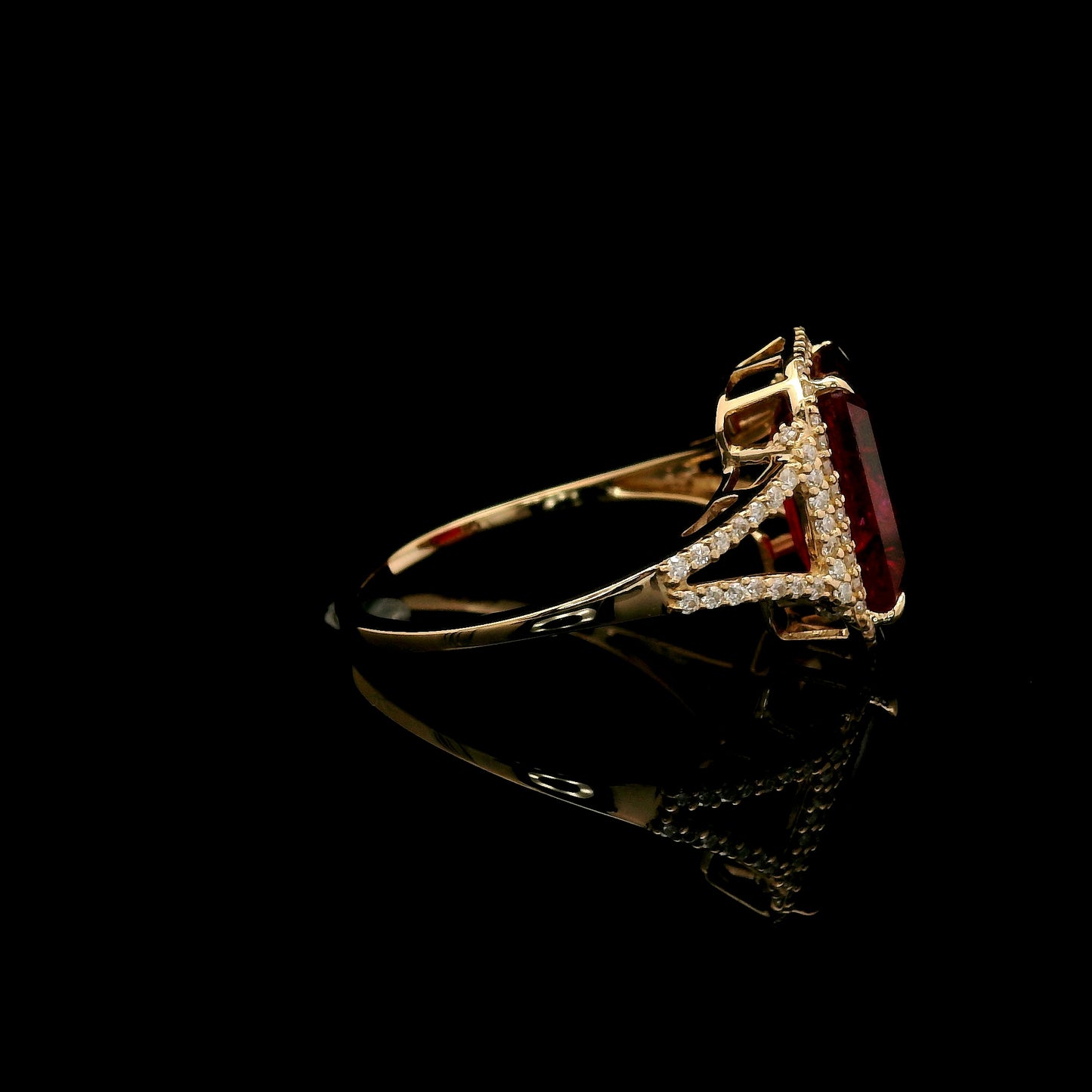 4.57 Ct Emerald Cut Lab Grown Ruby 14K Gold Ring