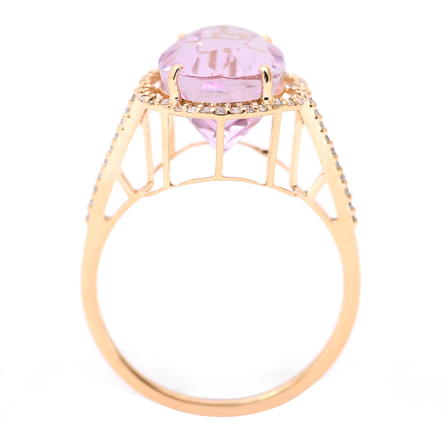 6.39 Ct Oval Mixed Cut Natural Kunzite 14K Gold Ring