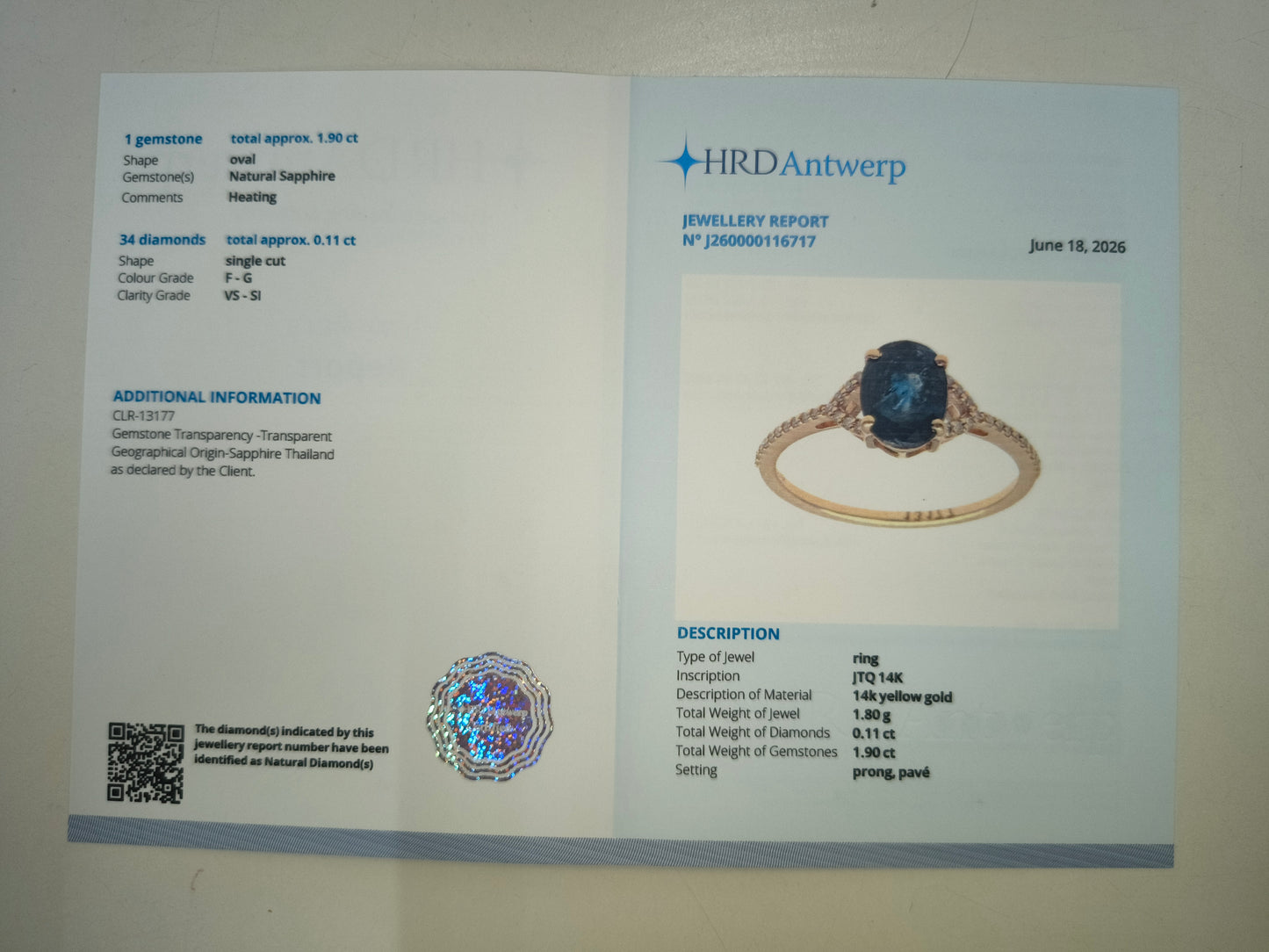 2.01 Ct Oval Natural Sapphire 14K Gold Ring