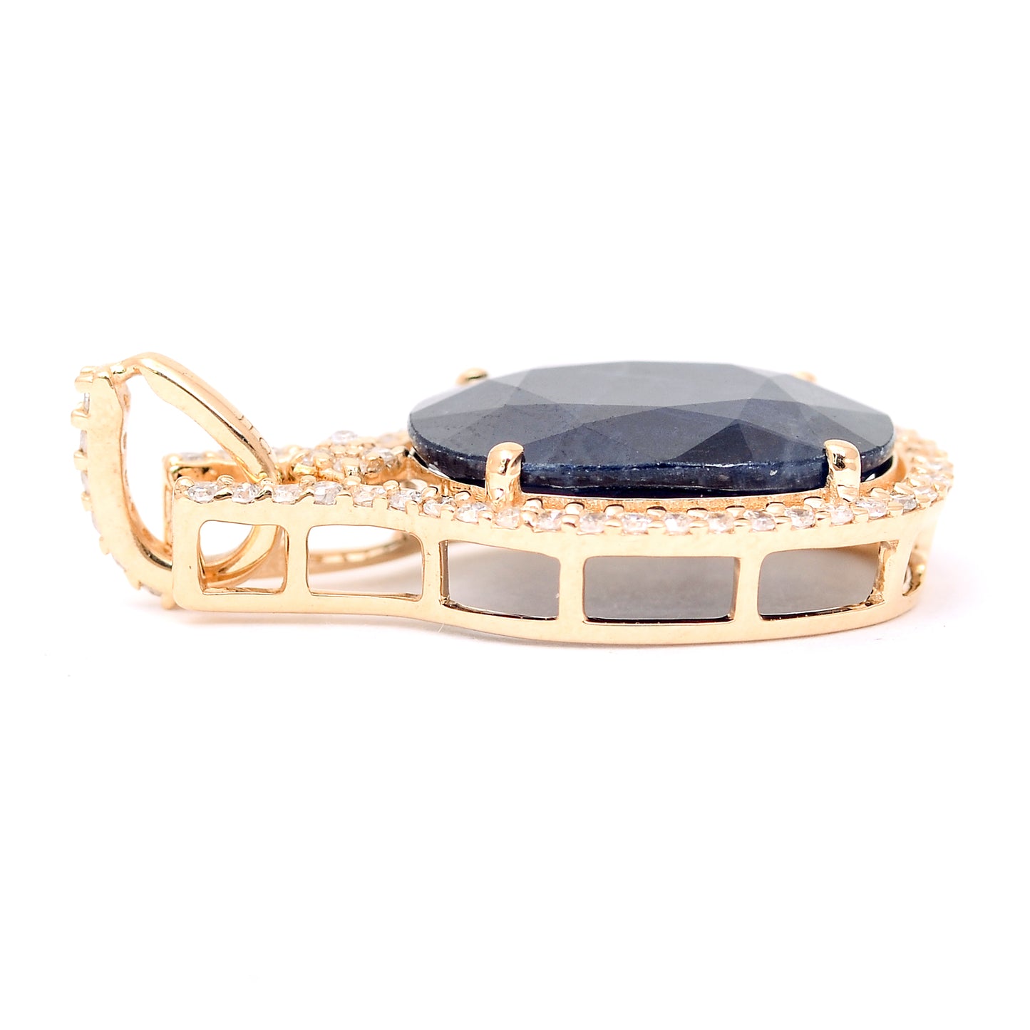 4.64 Ct Oval Mixed Cut Natural Sapphire 14K Gold Pendant