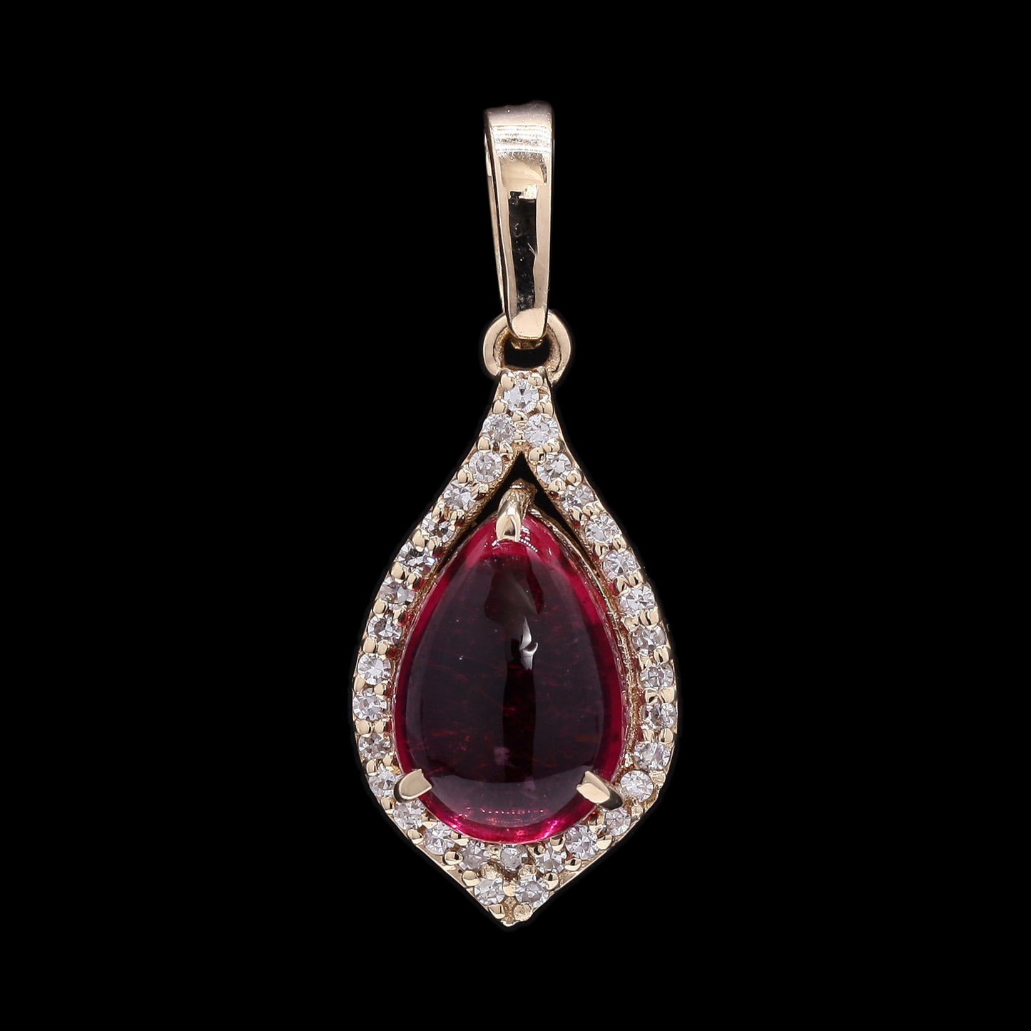 2.03 Ct Pear Cabochon Natural Tourmaline 14K Gold Pendant