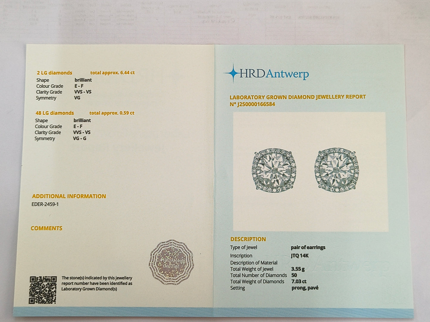 7.03 Carats Lab Grown Diamond 14K Gold Earrings