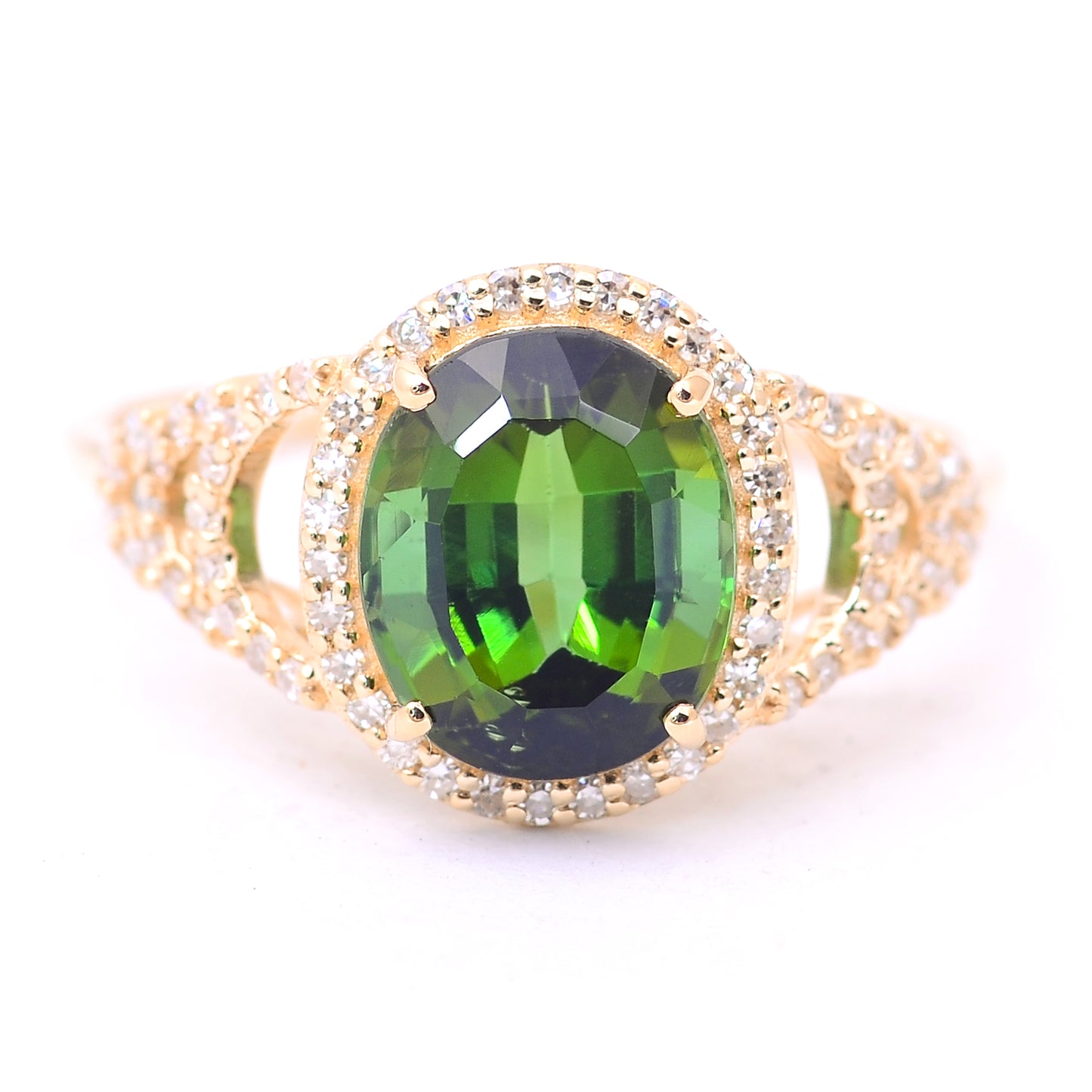 3.01 Ct Oval Mixed Cut Natural Tourmaline 14K Gold Ring