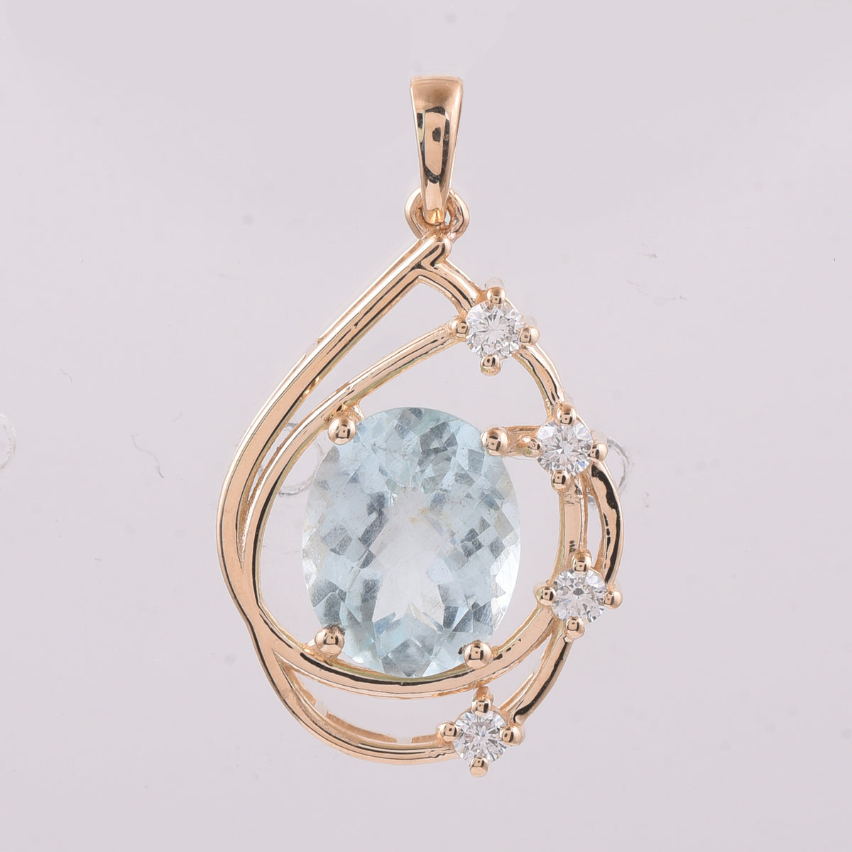 2.64 Ct Oval Rose Cut Natural Aquamarine 14K Gold Pendant