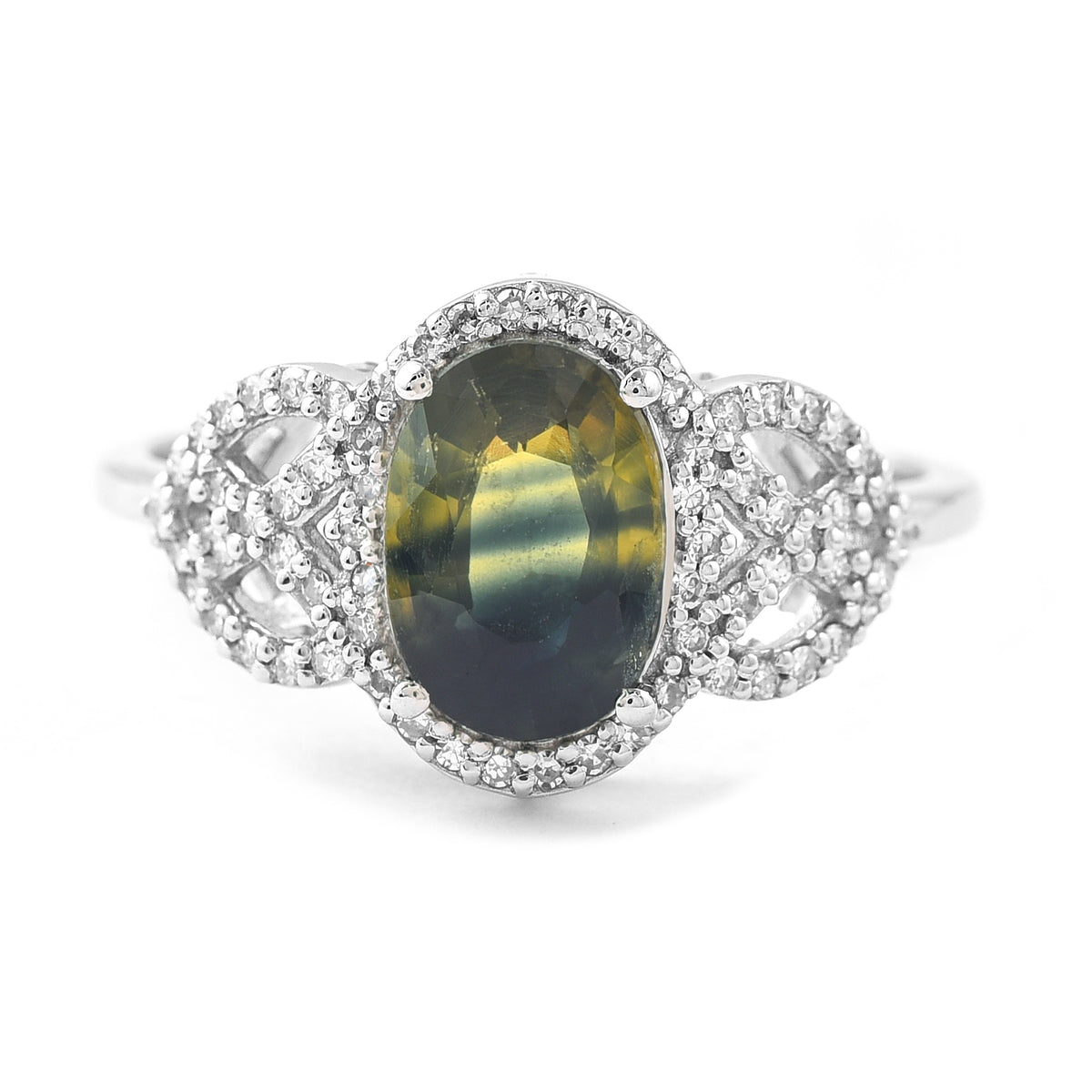2.28 Ct Oval Mixed Cut Natural Bi-Coloured Sapphire 950 Platinum Ring