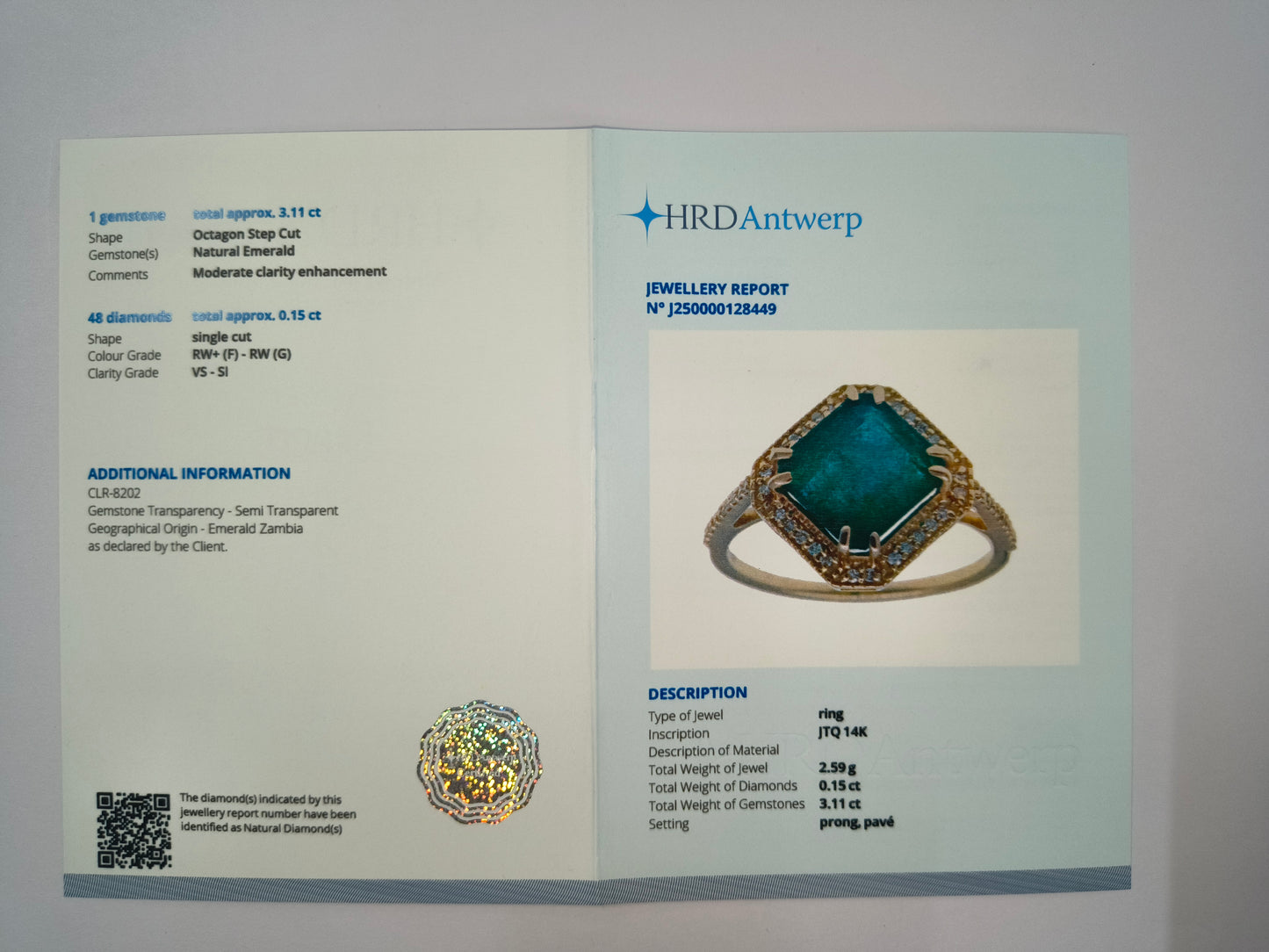 3.26 Ct Octagon Natural Emerald 14K Gold Ring