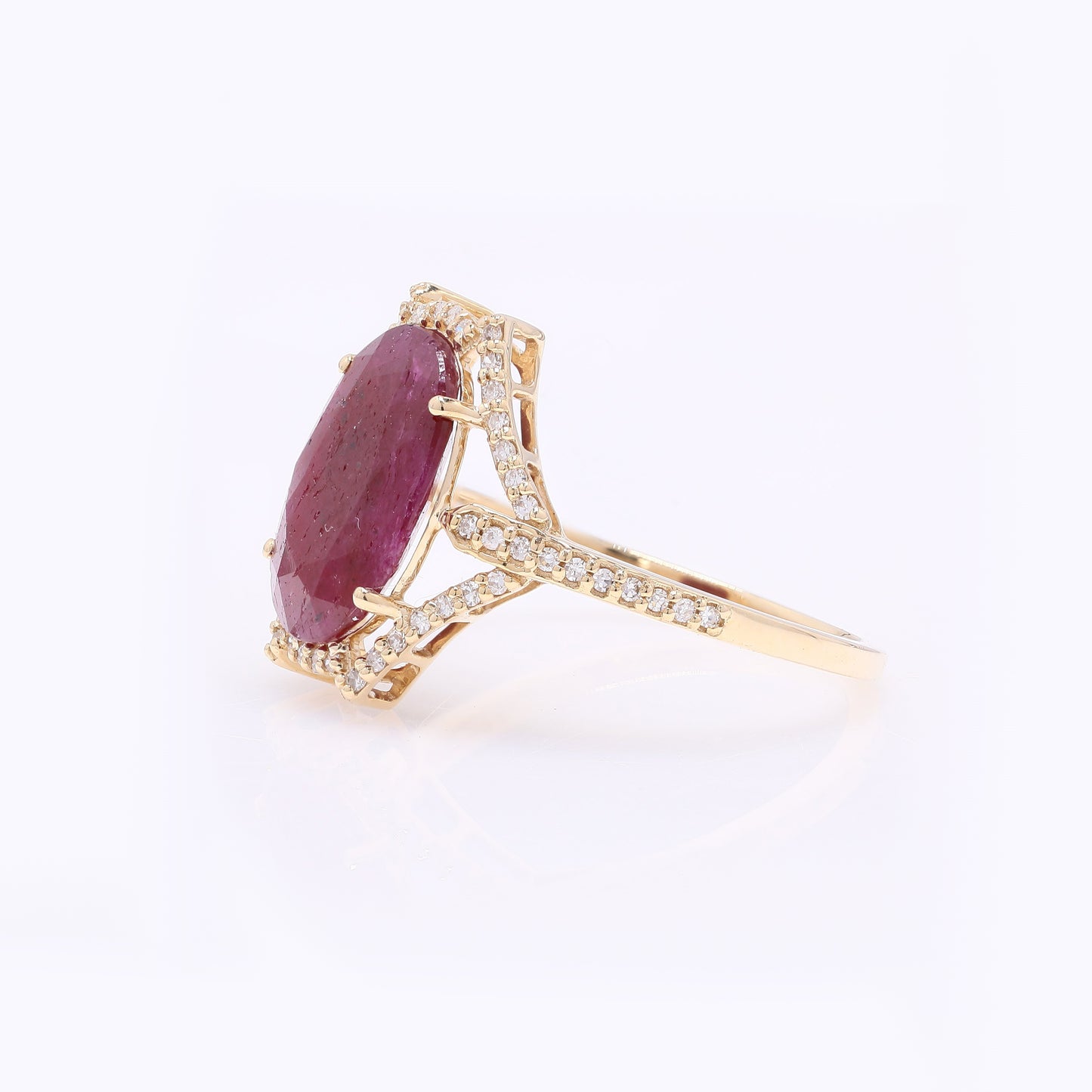 3.39 Ct Oval Mixed Cut Natural Ruby 14K Gold Ring