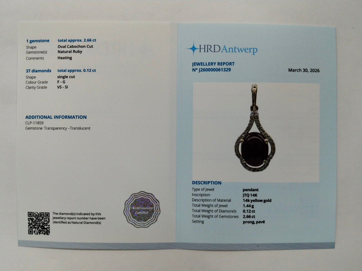 2.78 Ct Oval Cabochon Cut Natural Ruby 14K Gold Pendant