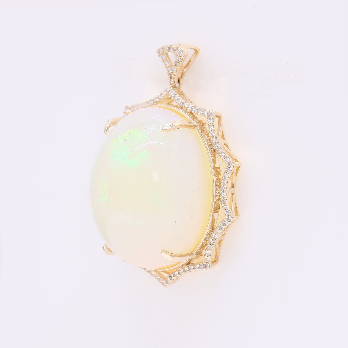 33.99 Ct Oval Cabochon Cut Natural Opal 14K Gold Pendant