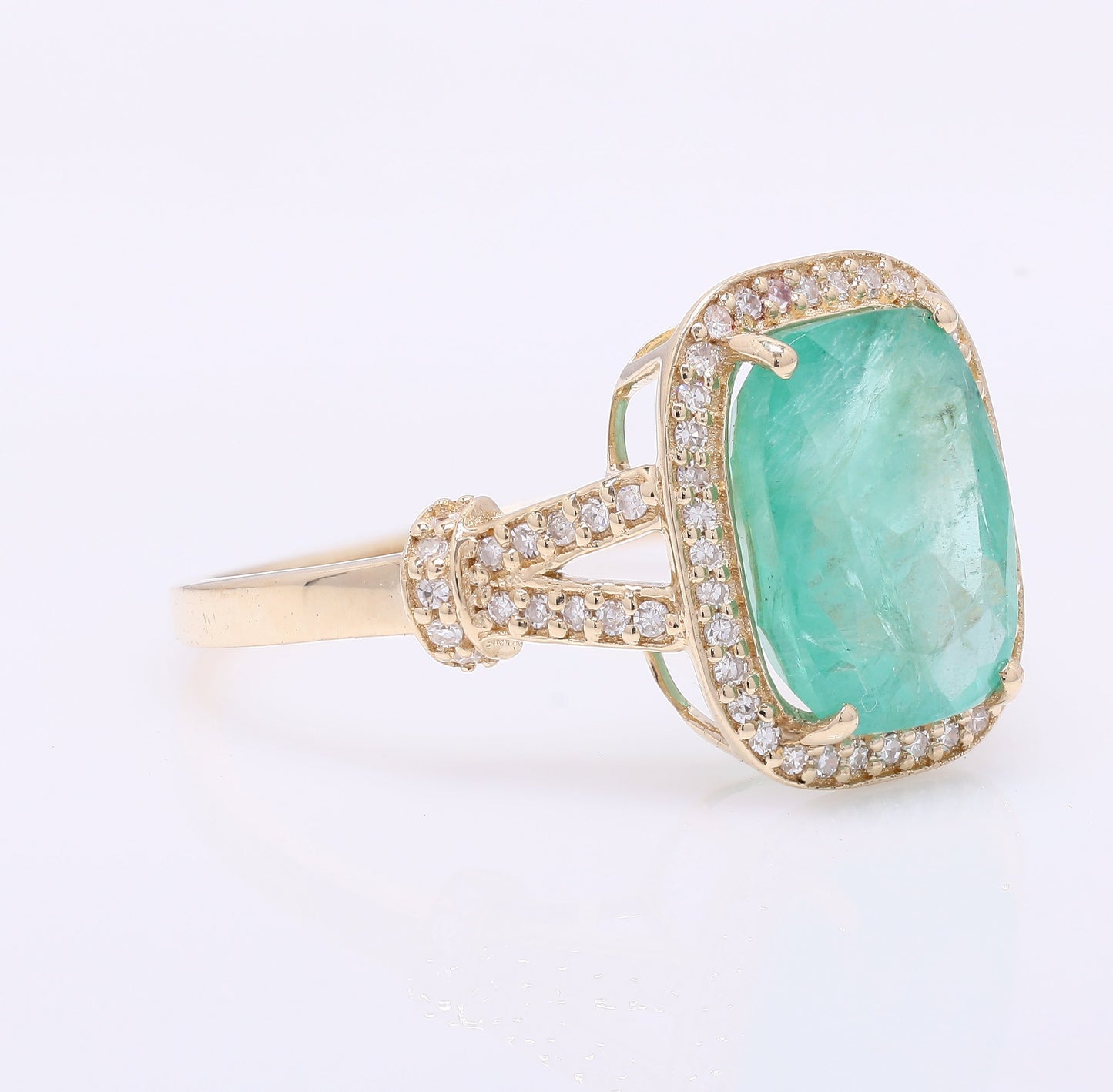 3.23 Ct Cushion Mixed Cut Natural Emerald 14K Gold Ring