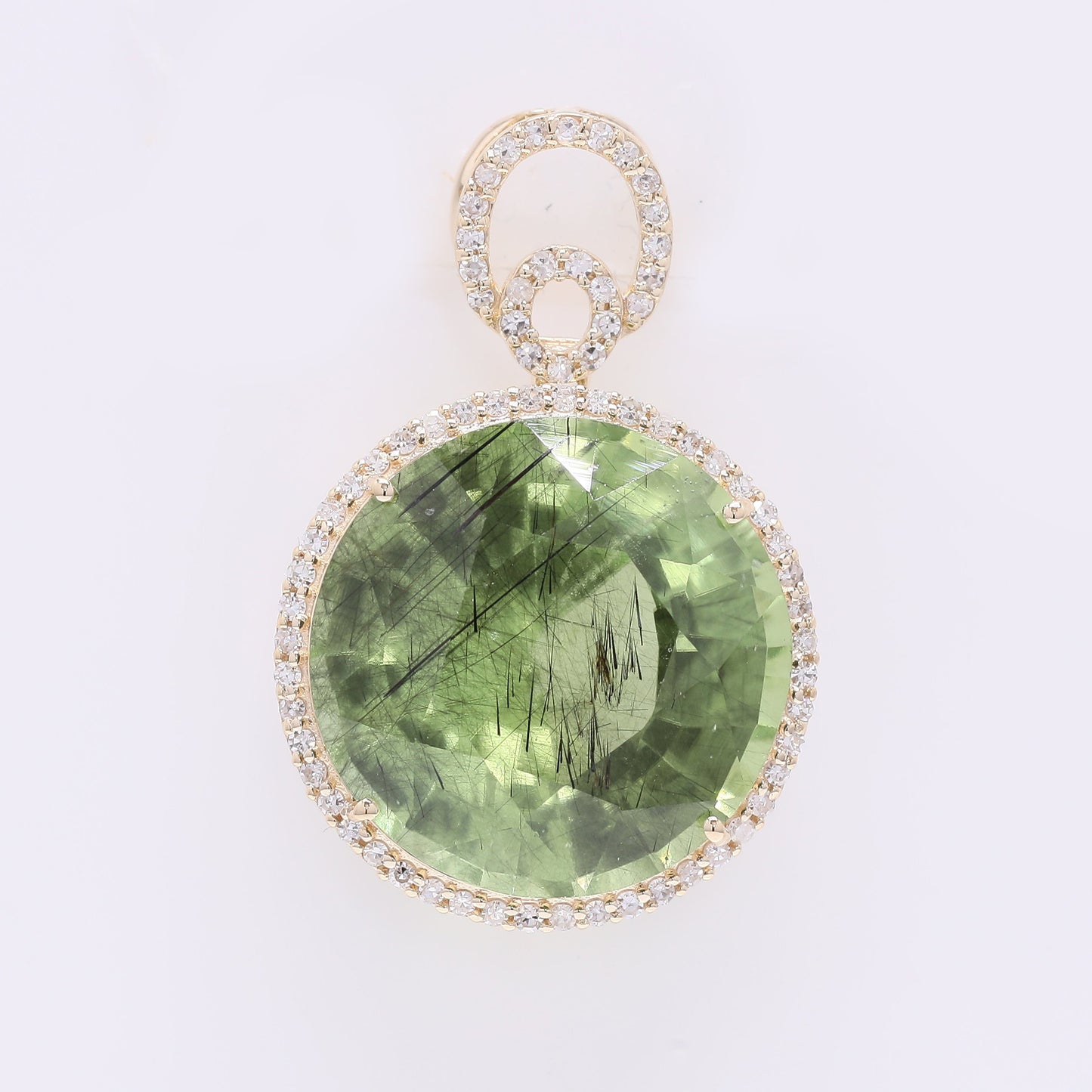 12.54 Ct Round Mixed Cut Natural Peridot 14K Gold Pendant