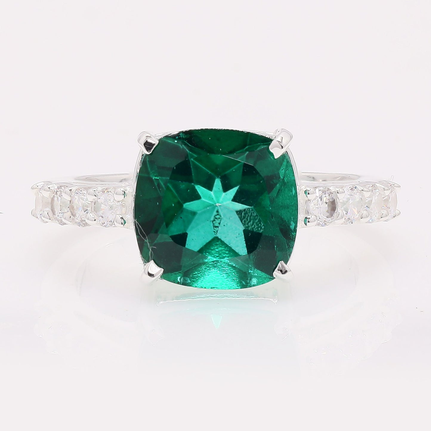 5.80 Ct Cushion Green Topaz 925 Silver Ring
