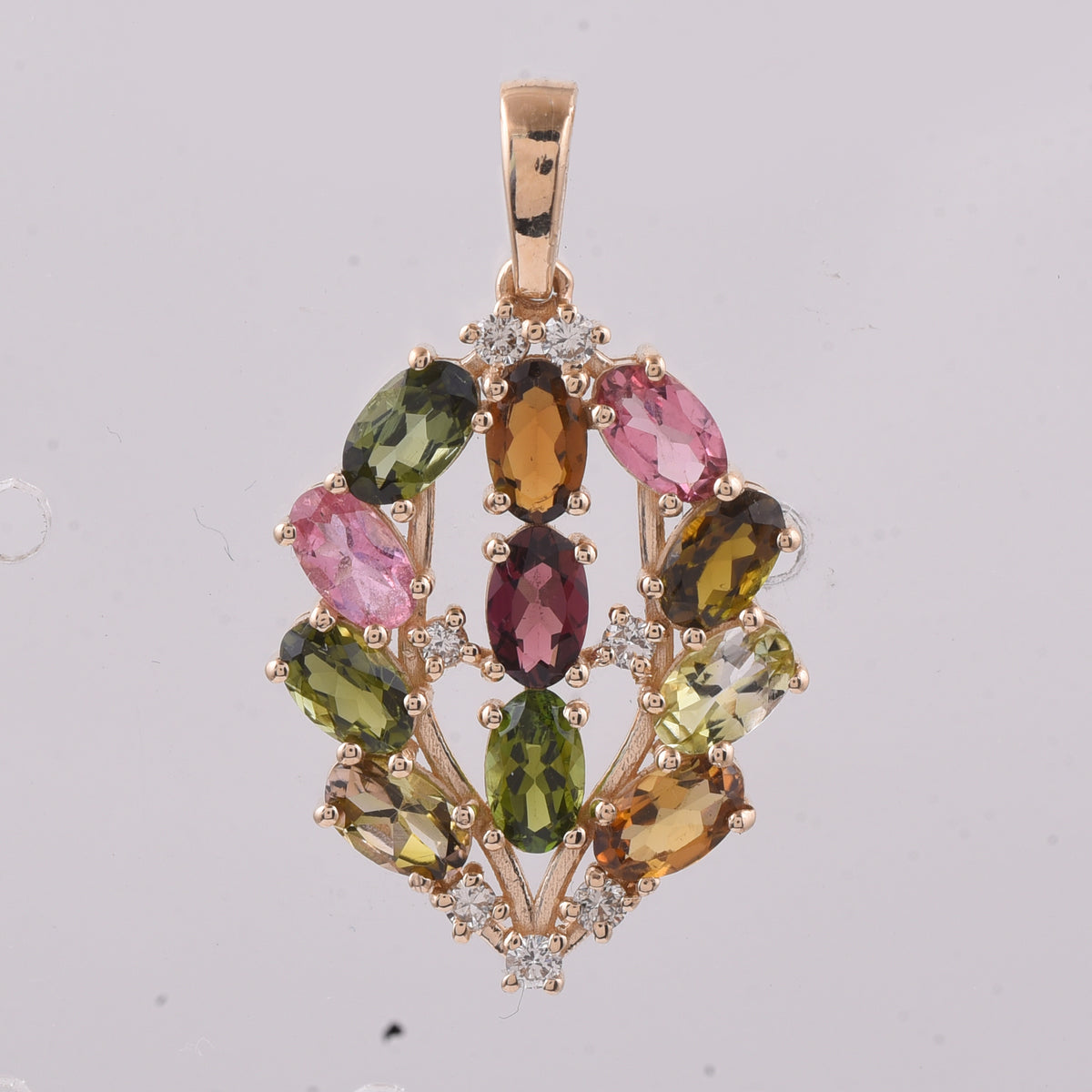 2.31 Ct Oval Natural Multi-Coloured Tourmaline 14K Gold Pendant