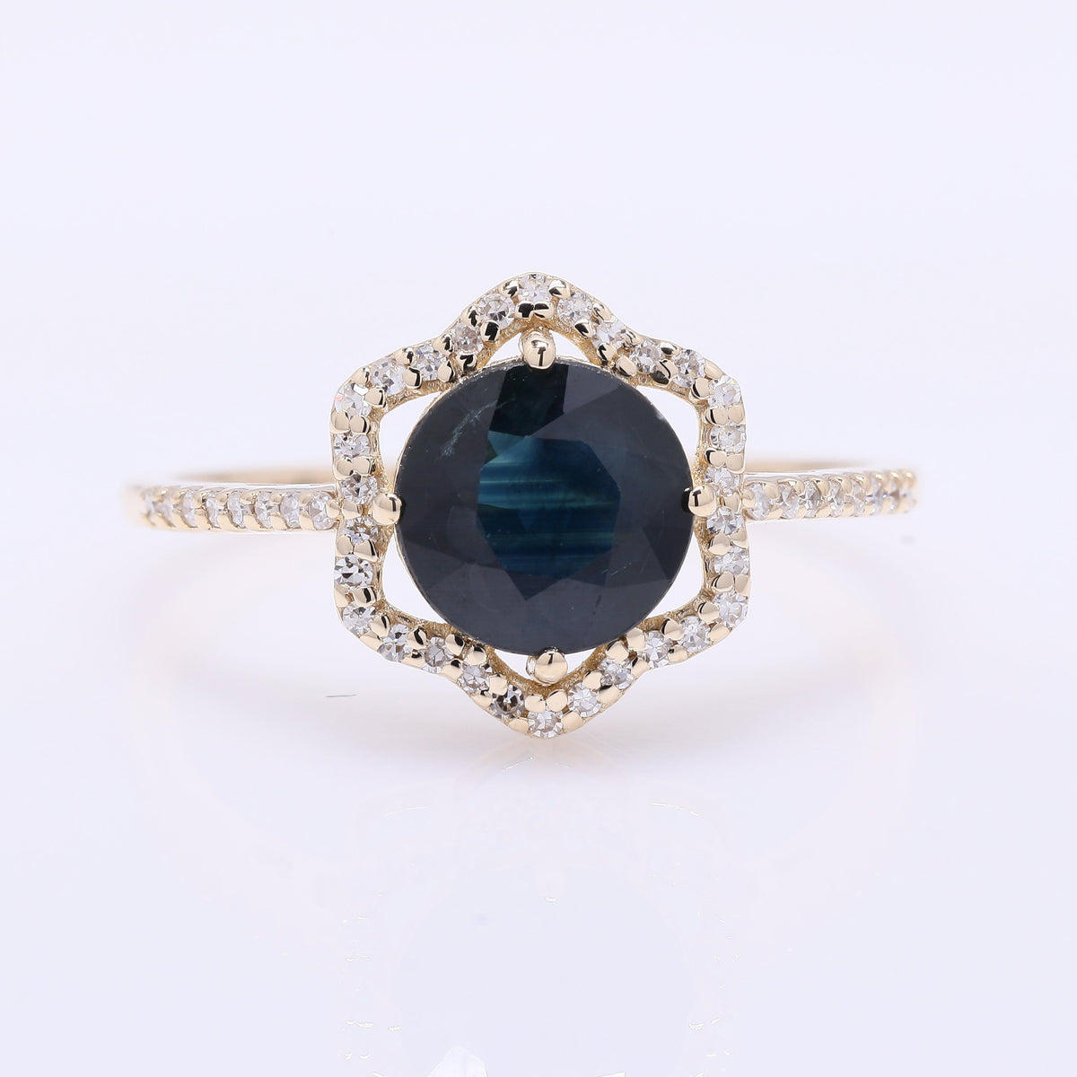 1.95 Ct Round Mixed Cut Natural Sapphire 14K Gold Ring