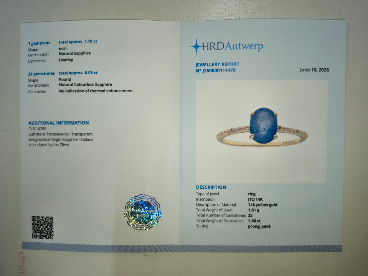 1.86 Ct Oval Natural Sapphire 14K Gold Ring