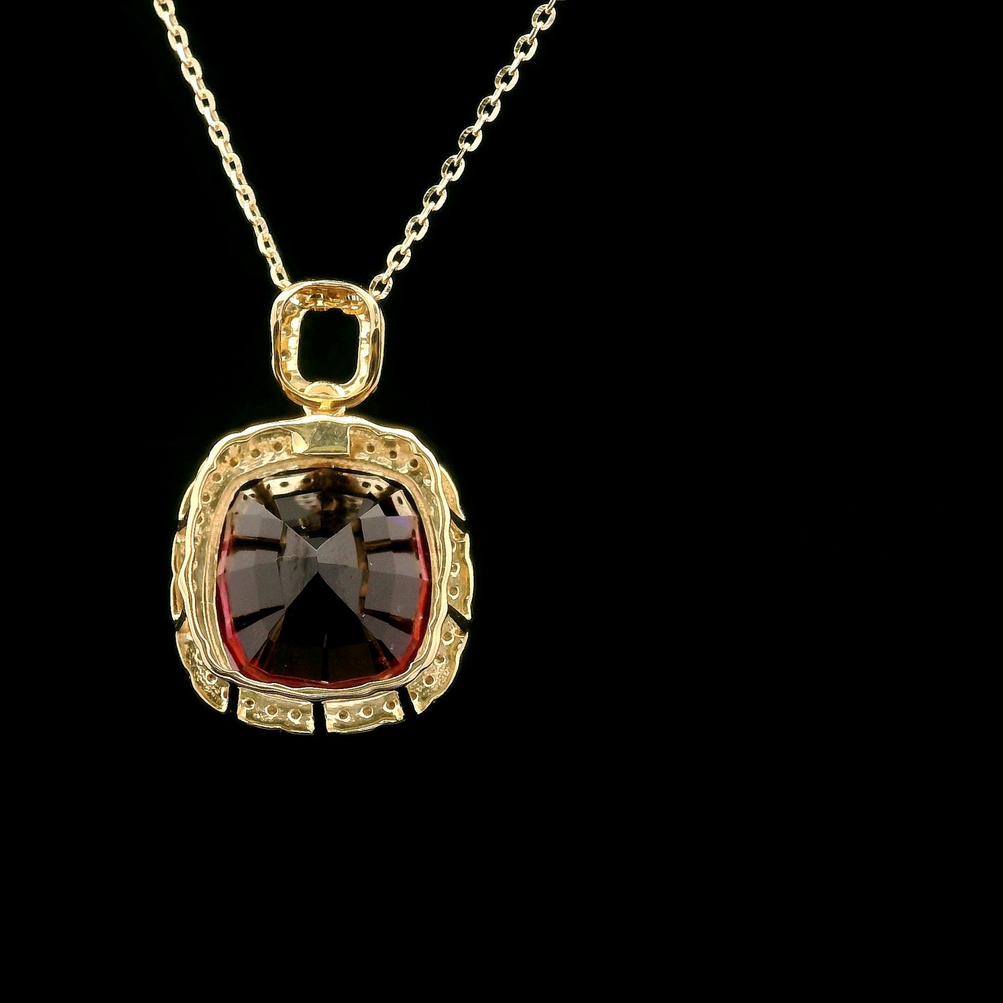 8.36 Ct Cushion Rhodolite 14K Gold Pendant