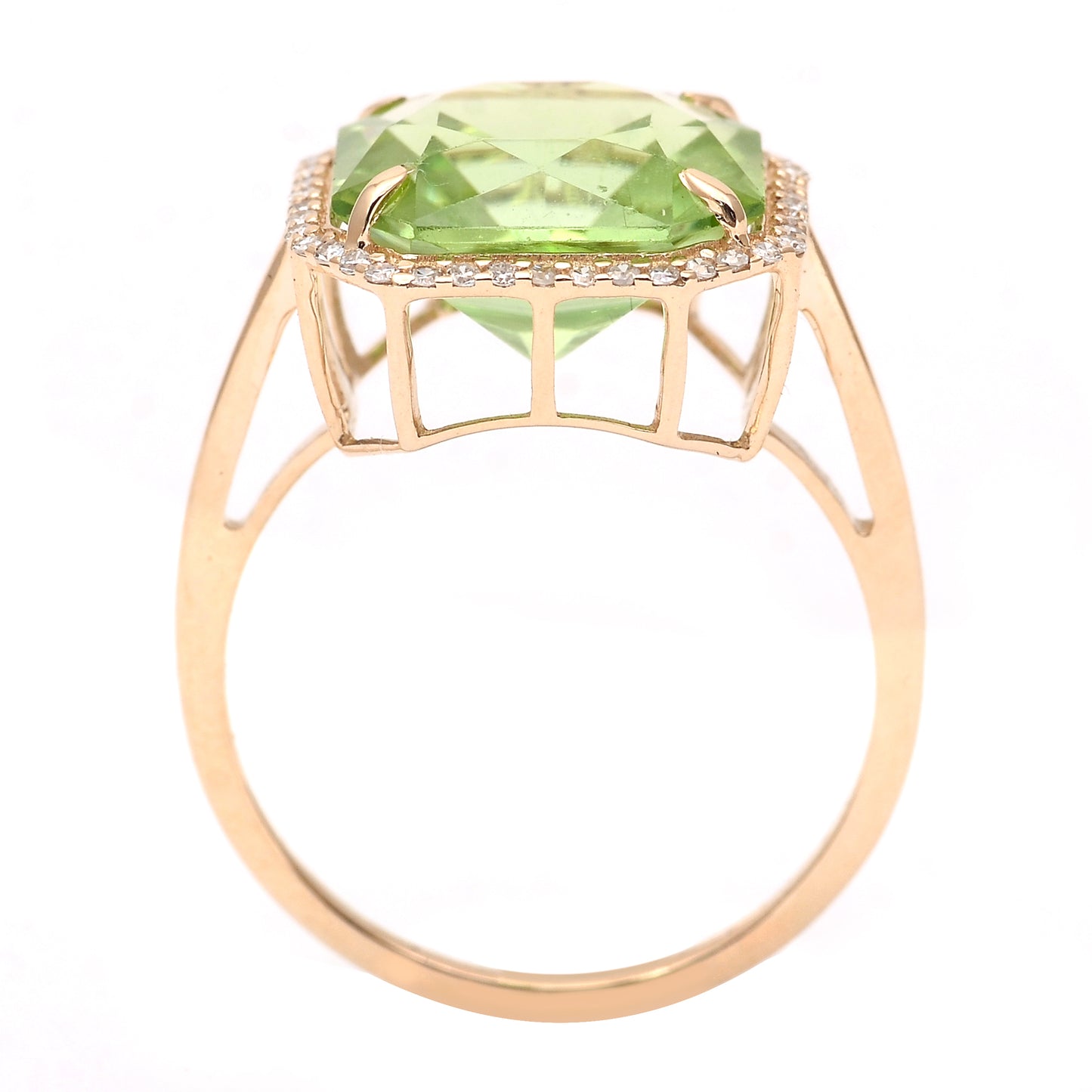 6.61 Ct Octagon Step Cut Natural Peridot 14K Gold Ring