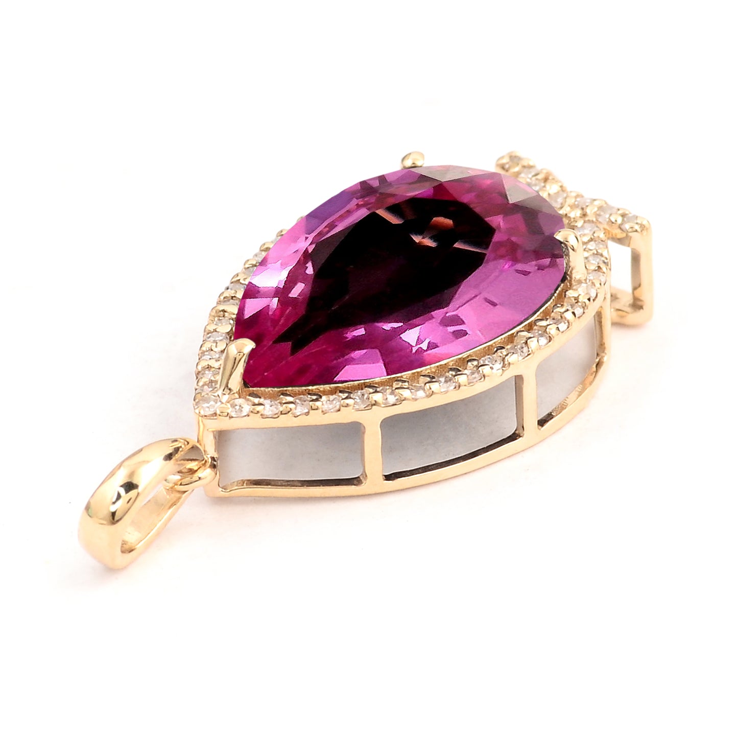 6.03 Ct Pear Lab Grown Pink Sapphire 14K Gold Pendant