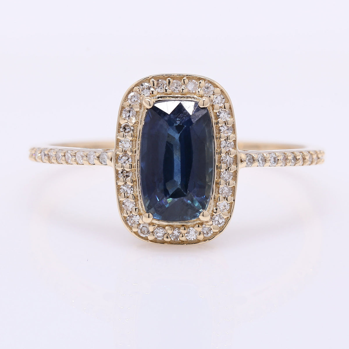 1.58 Ct Cushion Mixed Cut Natural Sapphire 14K Gold Ring