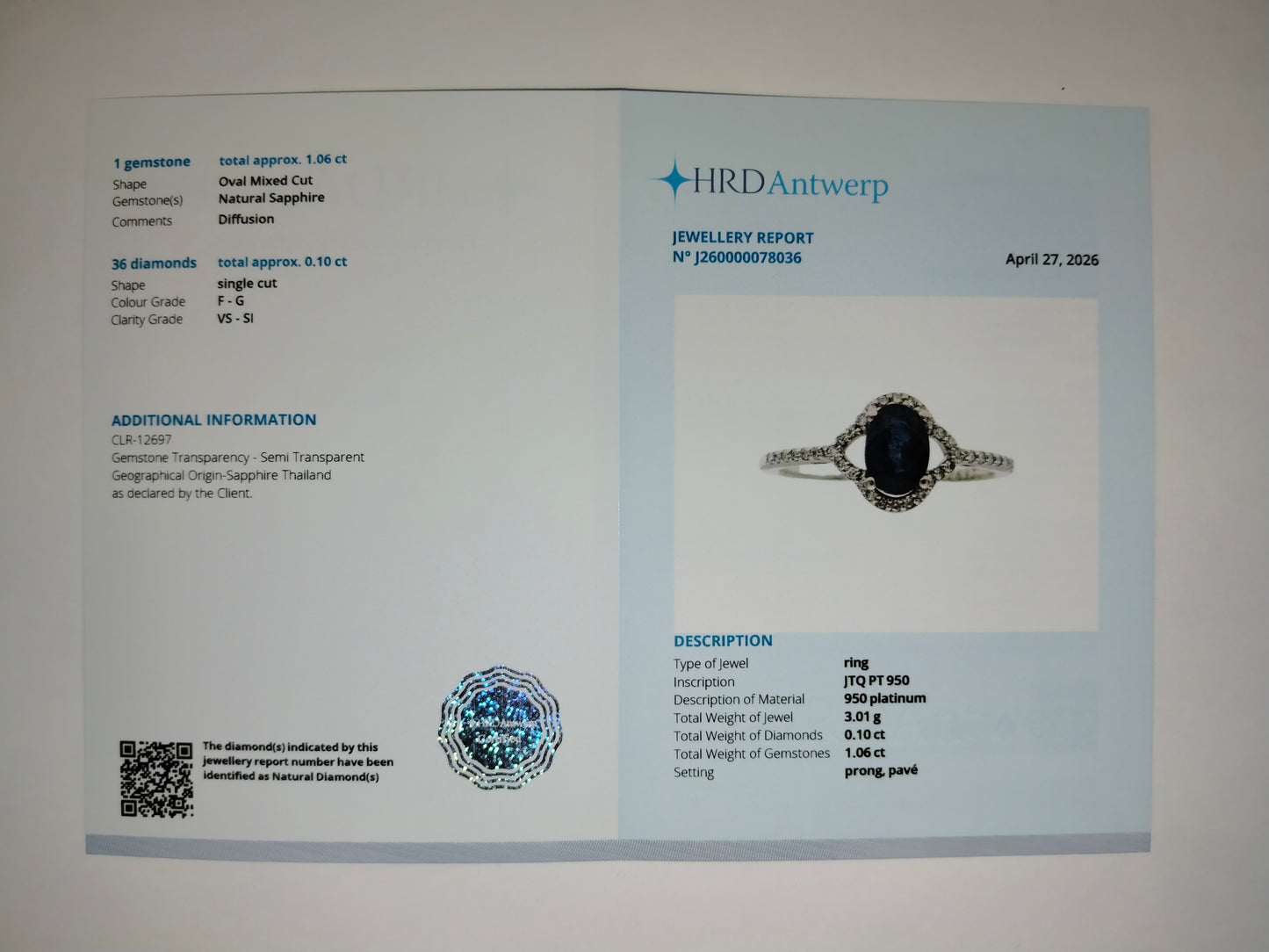 1.16 Ct Oval Mixed Cut Natural Sapphire 950 Platinum Ring