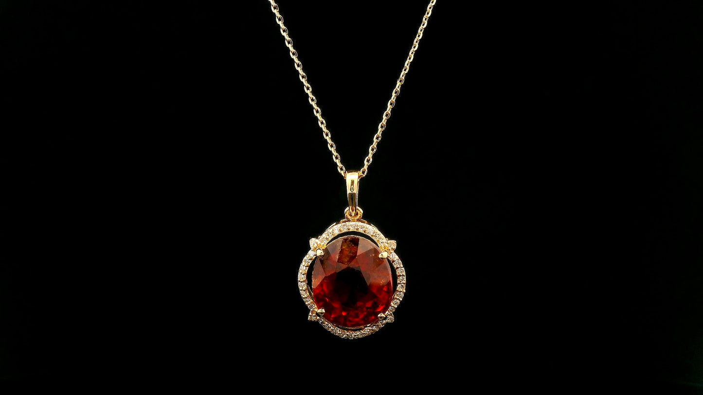 6.03 Ct Oval Hessonite 14K Gold Pendant