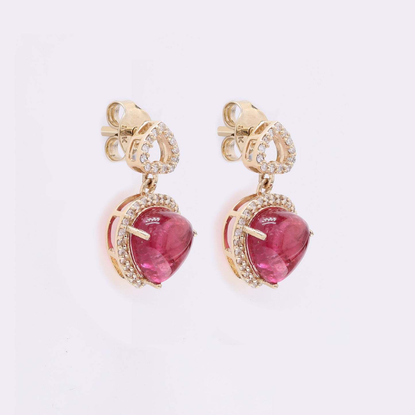4.14 Ct Heart Natural Rubellite 14K Gold Earrings