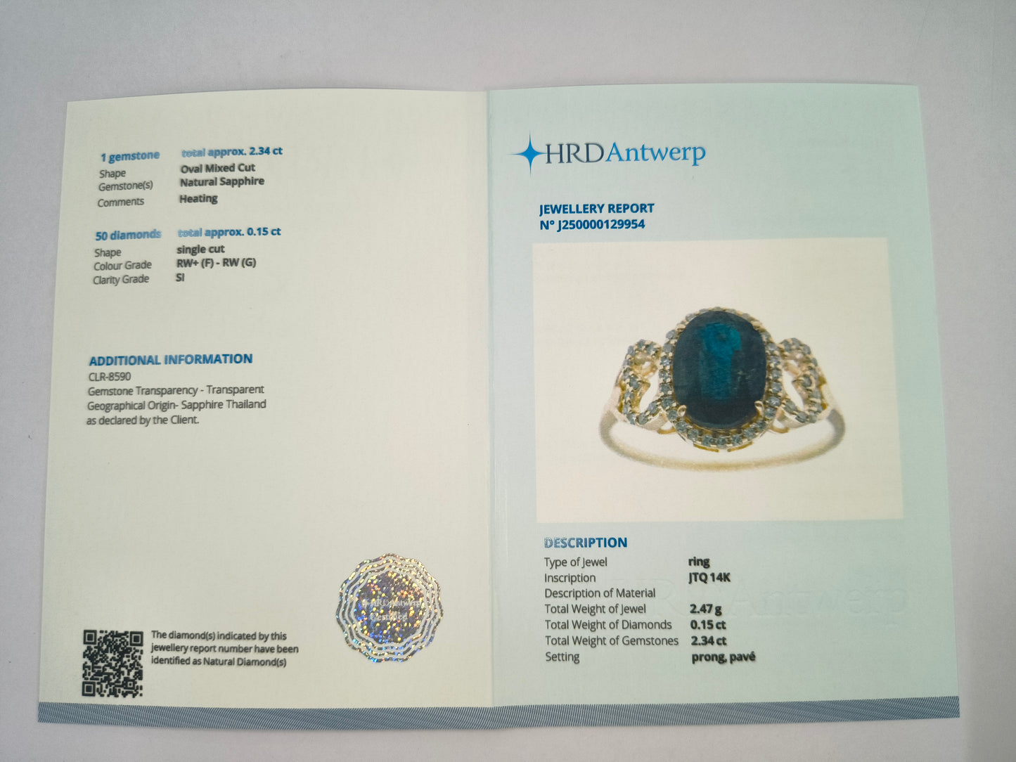 2.49 Ct Oval Natural Sapphire 14K Gold Ring