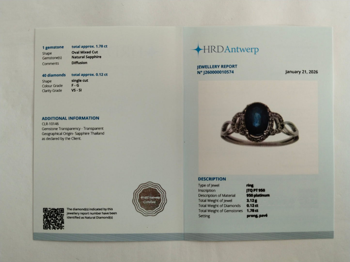 1.90 Ct Oval Mixed Cut Natural Sapphire 950 Platinum Ring