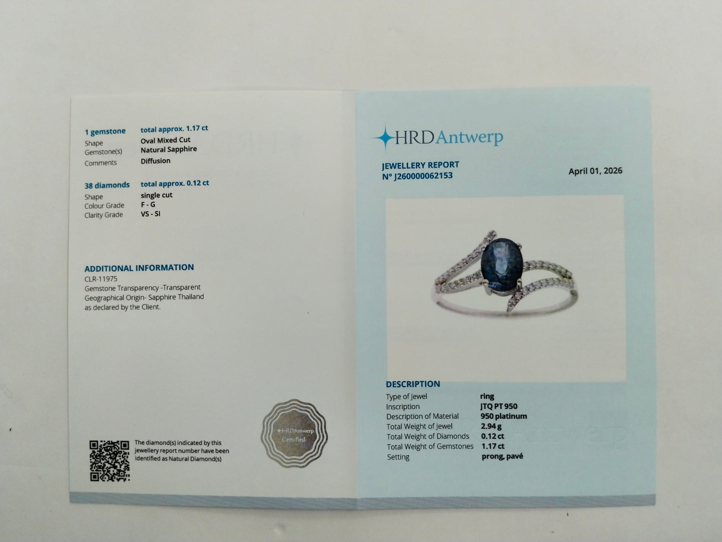 1.29 Ct Oval Mixed Cut Natural Sapphire 950 Platinum Ring