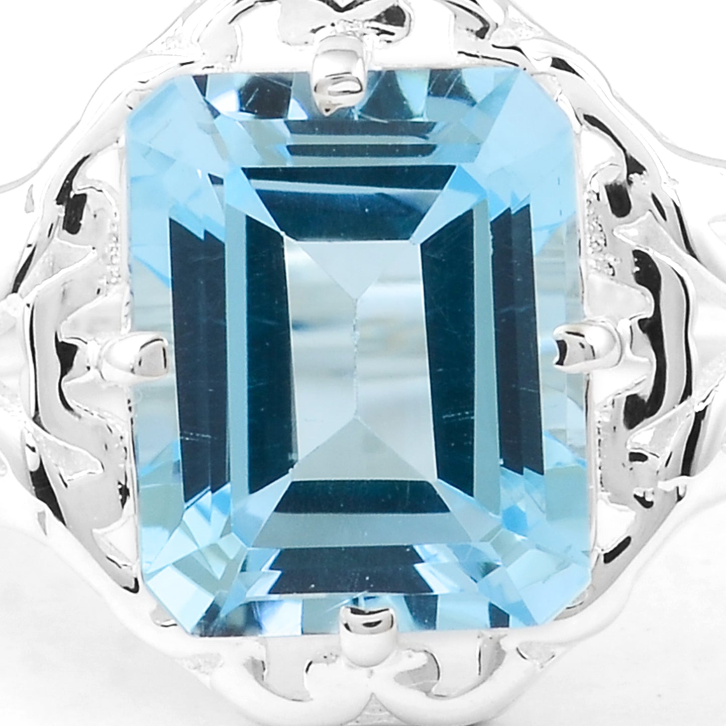 4.24 Ct Octagon Blue Topaz 925 Sterling Silver Ring
