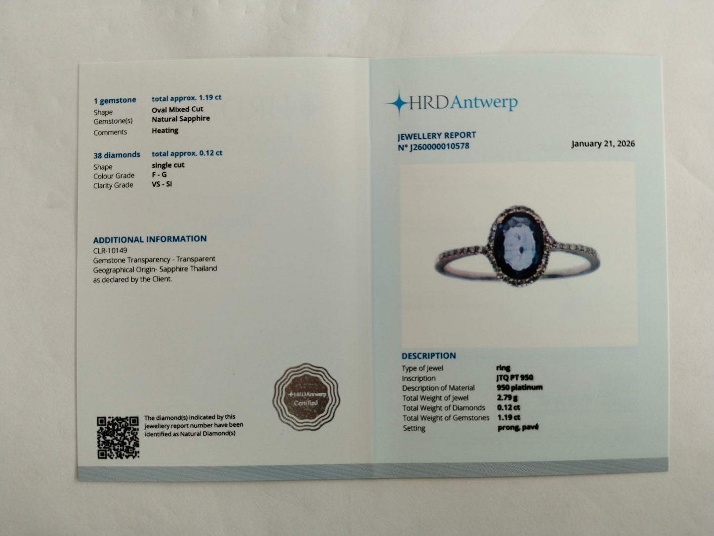1.31 Ct Oval Mixed Cut Natural Sapphire 950 Platinum Ring