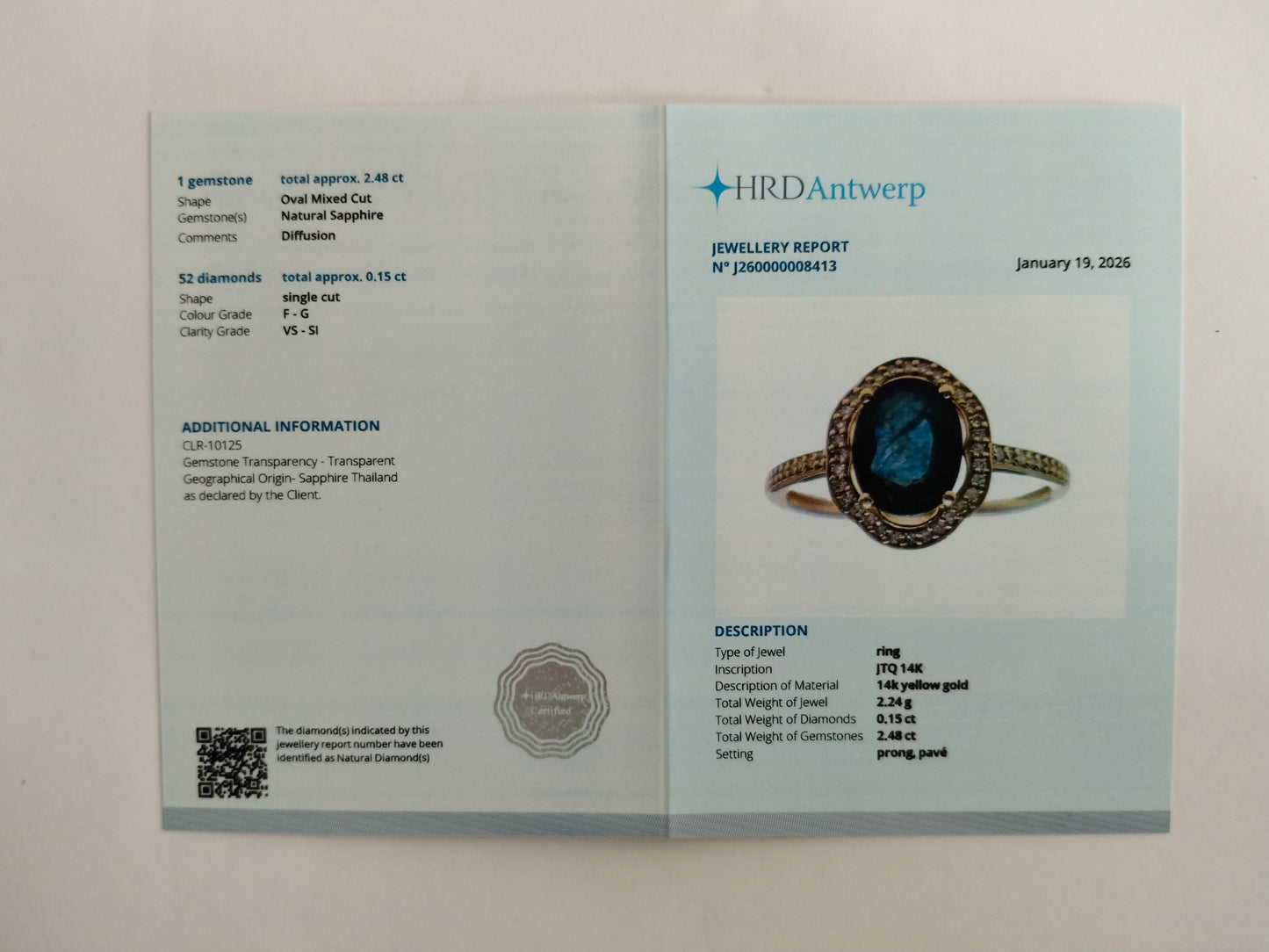 2.63 Ct Oval Mixed Cut Natural Sapphire 14K Gold Ring