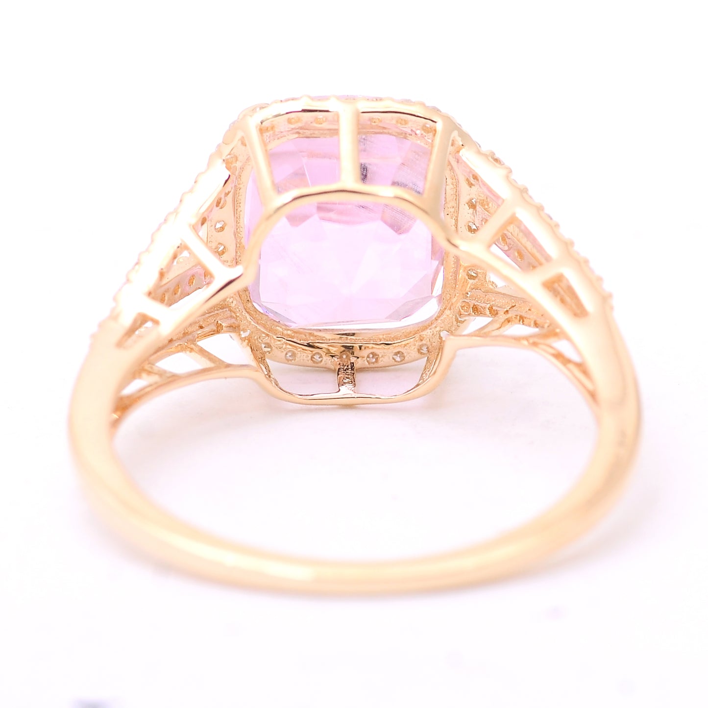 5.22 Ct Cushion Mixed Cut Natural Kunzite 14K Gold Ring