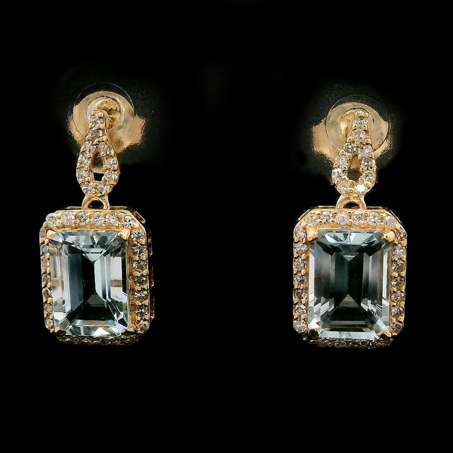 2.16 Ct Octagon Step Cut Natural Aquamarine 14K Gold Earrings