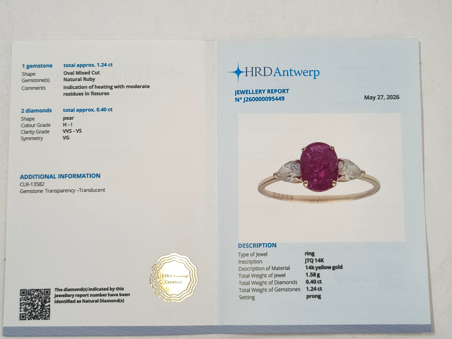 1.64 Ct Oval Mixed Cut Natural Ruby 14K Gold Ring