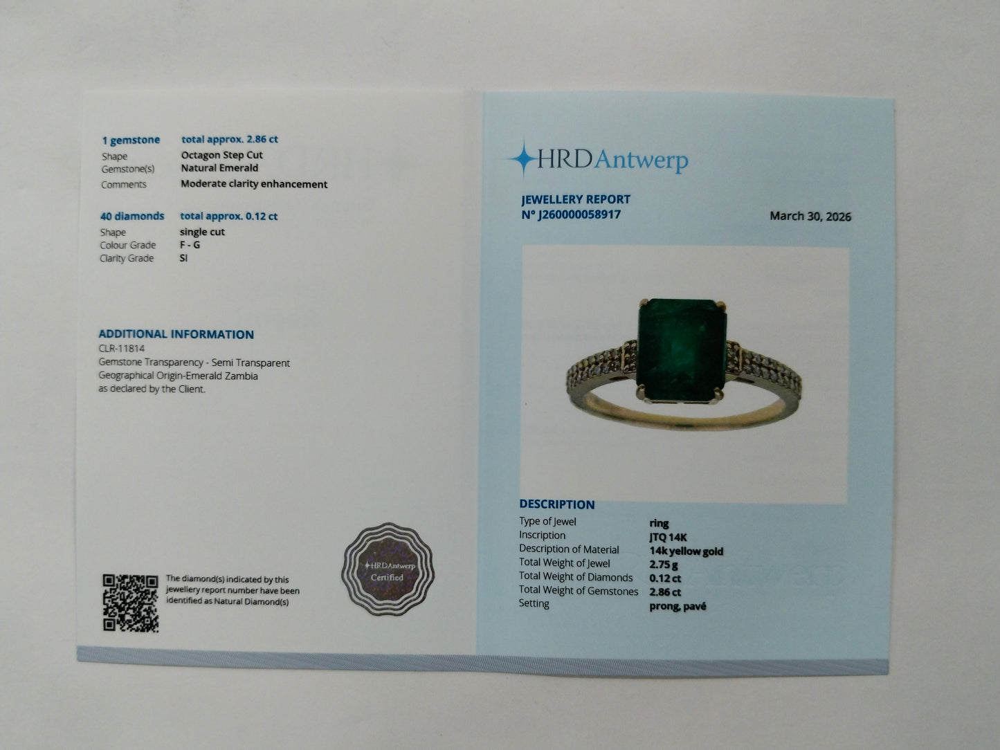 2.98 Ct Octagon Step Cut Natural Emerald 14K Gold Ring