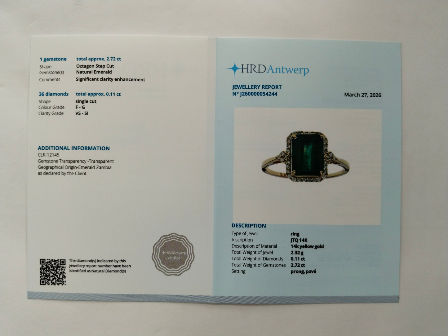 2.83 Ct Octagon Step Cut Natural Emerald 14K Gold Ring